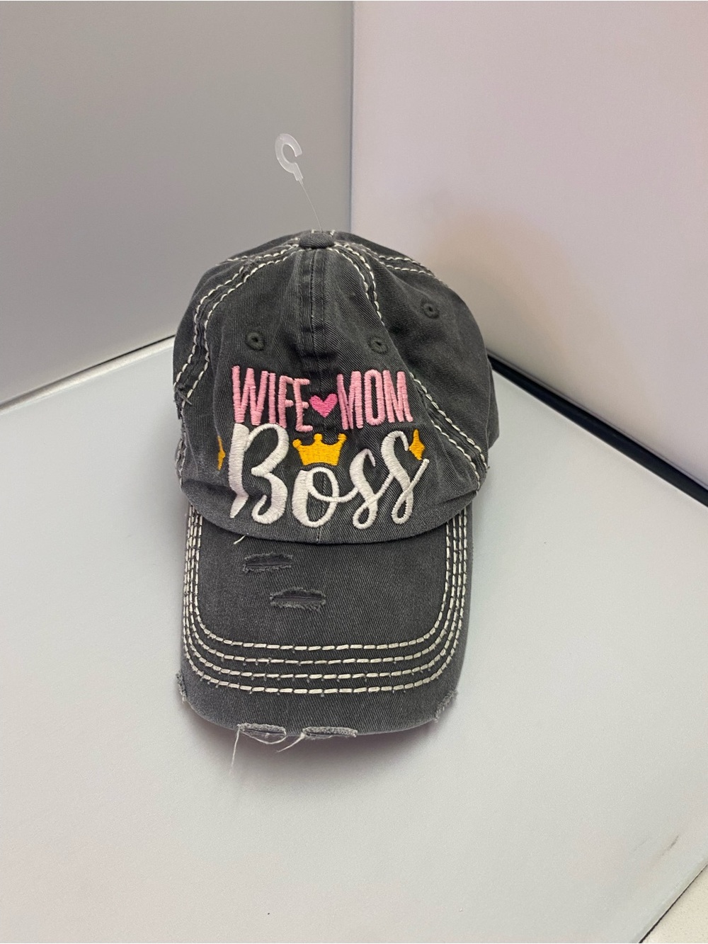 Kbethos Vinyage Distressed Wife Mom Boss Gray Baseball Cap